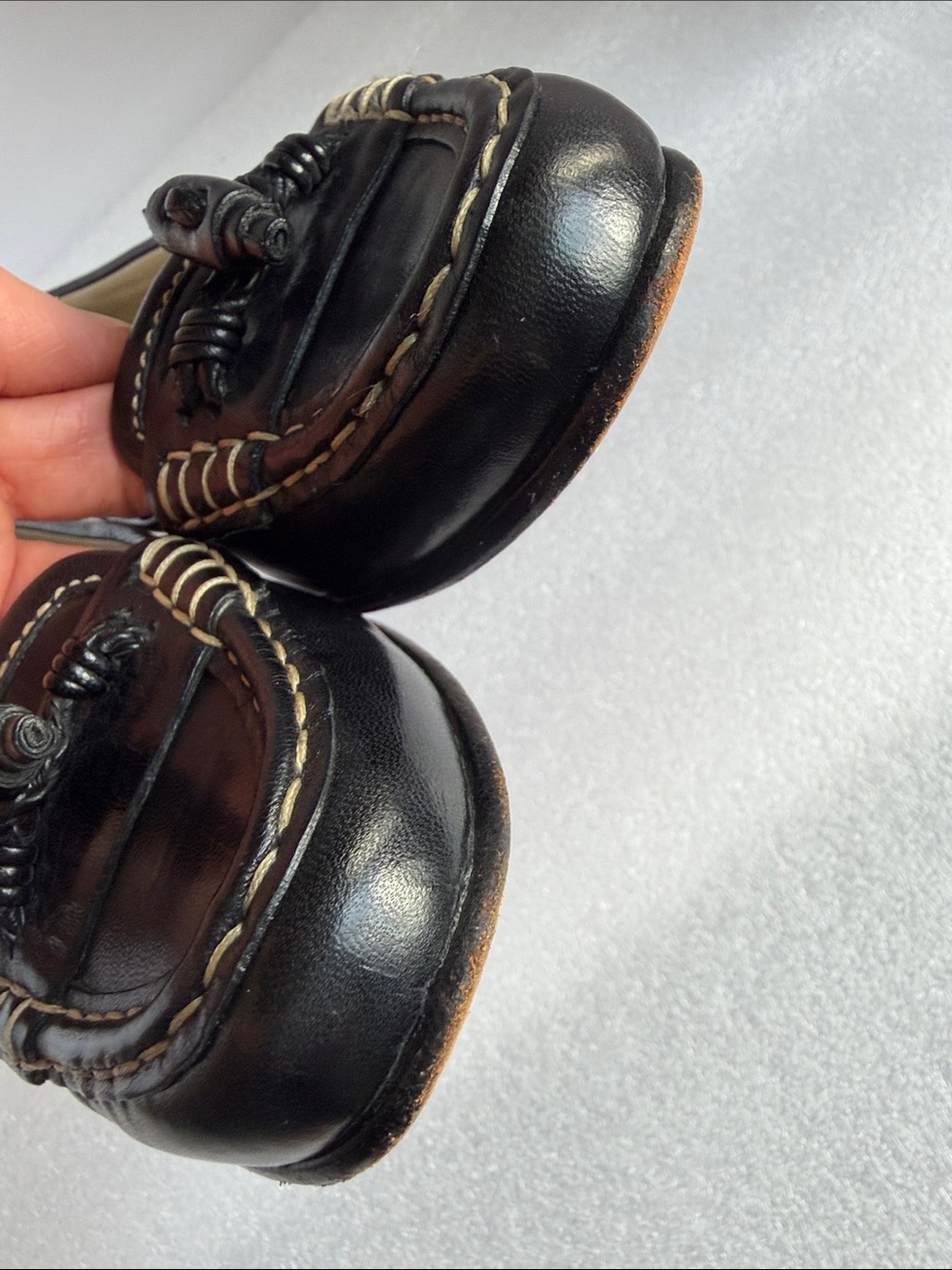 COLE HAAN Black Leather Tassel Loafers Contrast Stitching Flats Women’s 5.5 - Picture 13 of 16